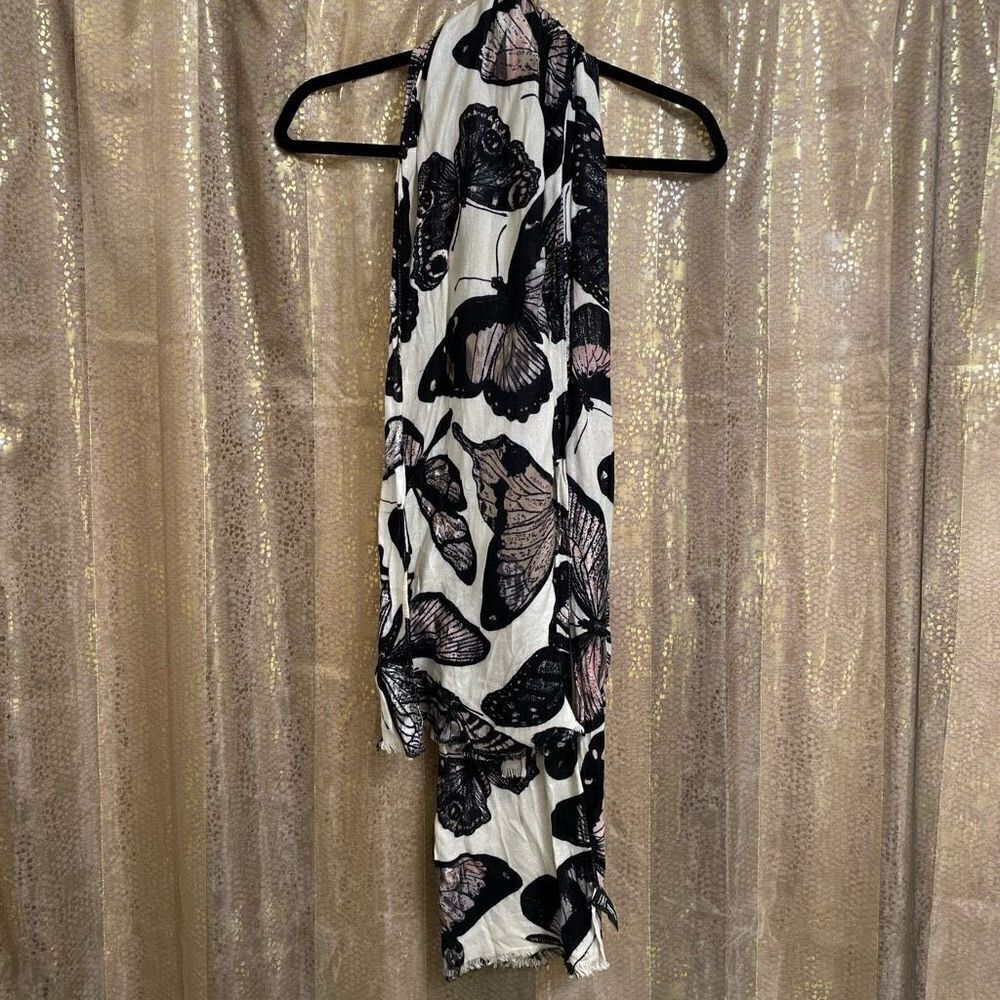 INC International Concepts Black Ivory Butterfly Moth Scarf‎